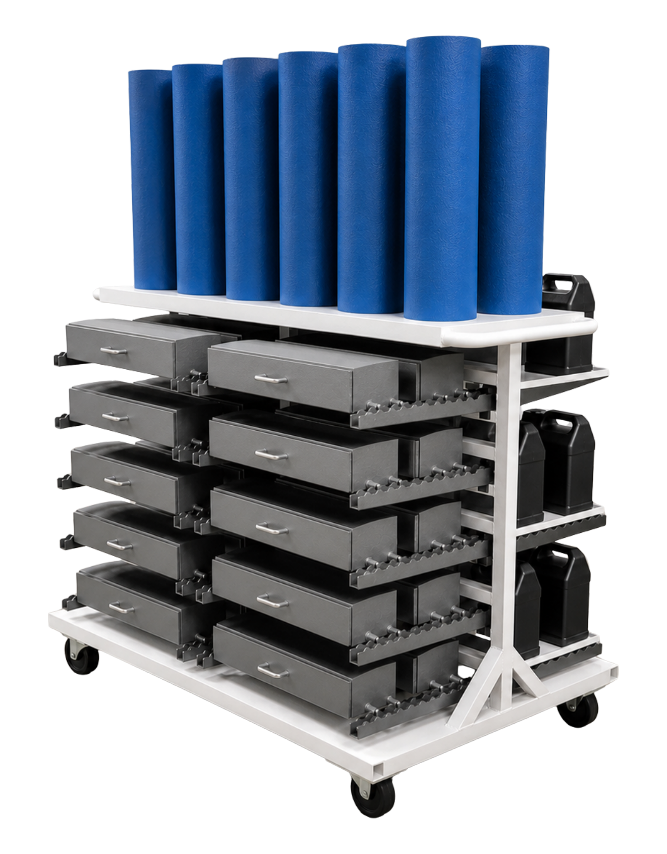 Flexopodz mobile job cart with sleeve storage and staging drawers
