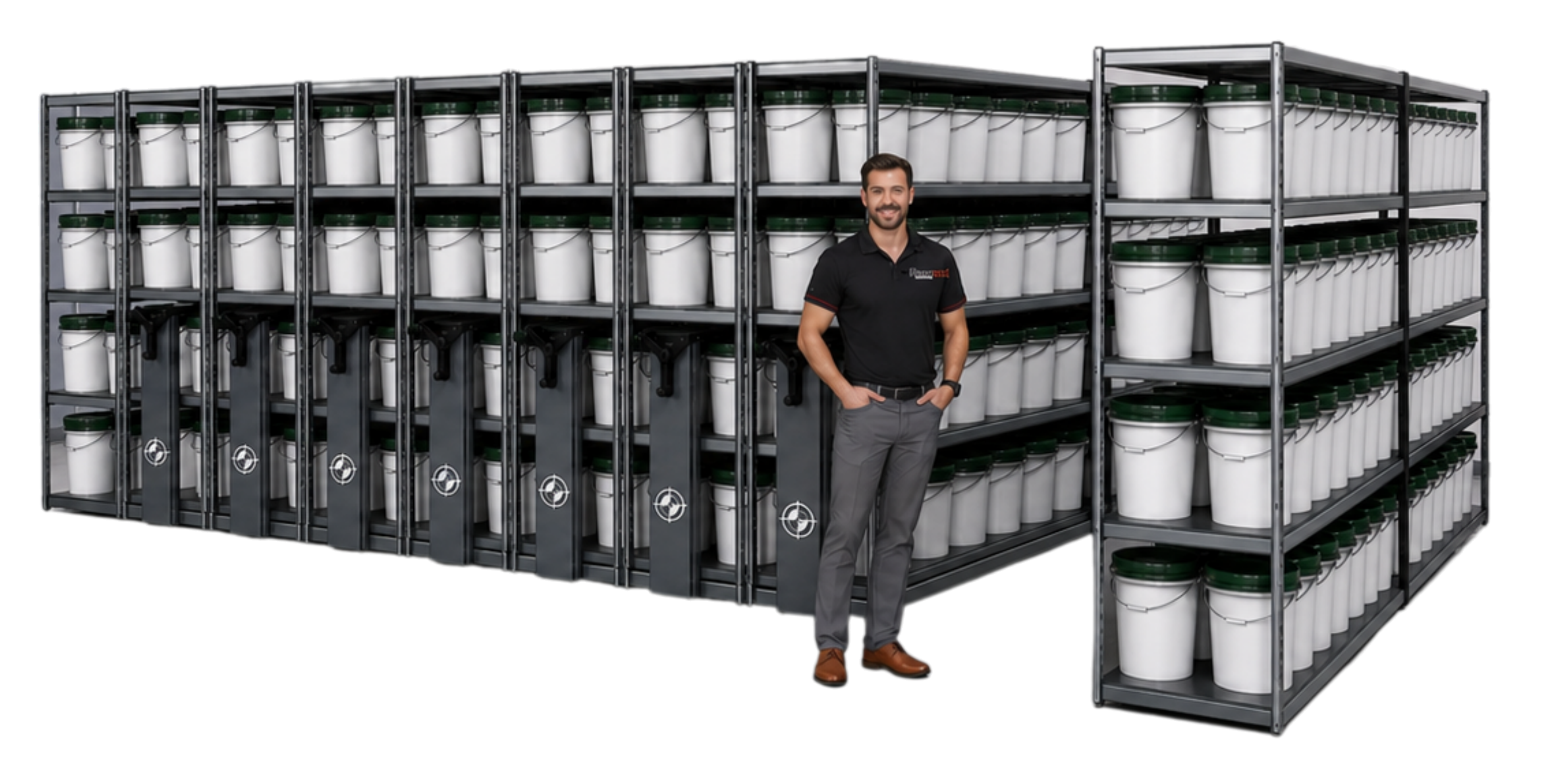 InkPodz ink storage room with organized ink pail shelving
